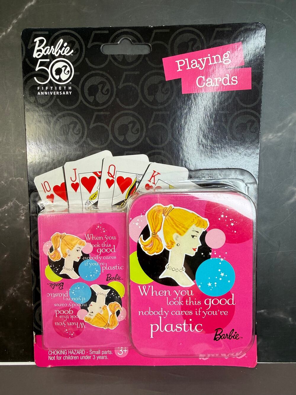 NIB 2008 Barbie 50th Anniversary Playing Cards Decorated Storage Tin w/Quote